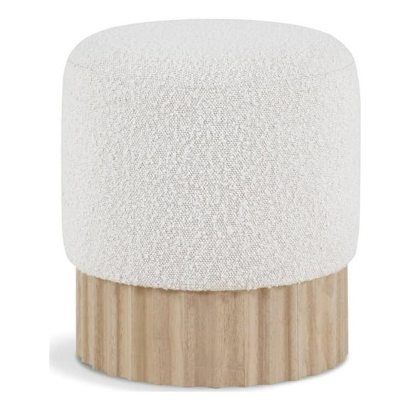 Pemberly Row Contemporary Boucle Fabric Ottoman/Stool in Cream/Natural