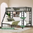 thumbnail image 4 of Miniyam Twin XL Over Queen Metal Bunk Bed with Guardrail and Ladders, Space-Saving Frame, White, 4 of 9