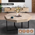 thumbnail image 3 of Wood Octagonal Vintage Patchwork Craft Farmhouse 30 Inch Wooden Table Top Cross Metal Legs Coffee Table for Living Room(Antique Wood), 3 of 7