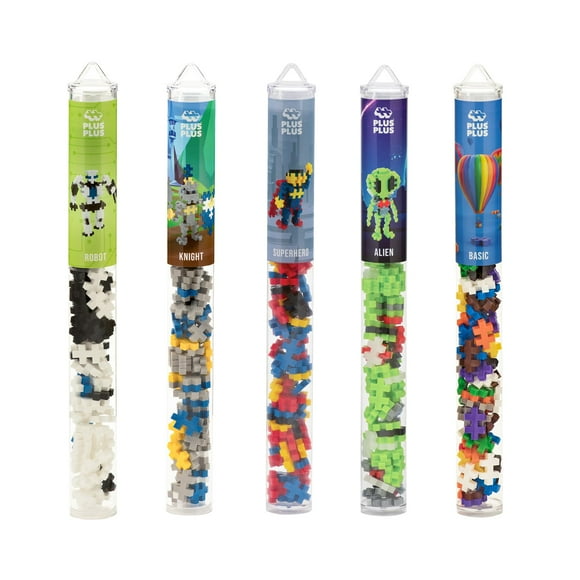 PLUS PLUS Building Block Playset Kit Themed Figures 3D Puzzle Fun Stem Toys for Kids 350 Mini Interlocking Pieces - 5 Tube Bundle Fantasy Battle