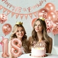 thumbnail image 3 of BIRLON 18th Birthday Decorations for Girls, Rose Gold Party Set with Number 18 Foil Balloon, Happy 18th Banner, Triangle Bunting, Sash, Cake Topper, Confetti Balloons, 3 of 7