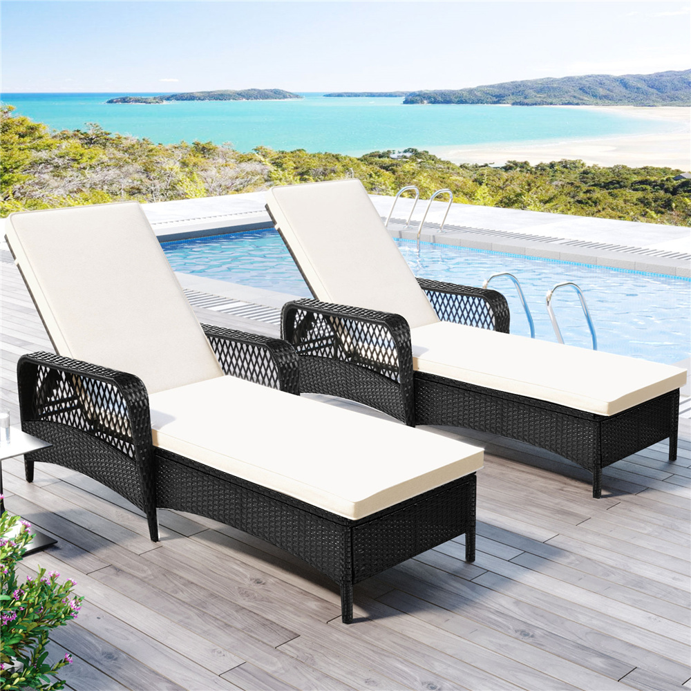 Outdoor Lounge Chairs, 2Pcs Patio Chaise Lounge Chairs Furniture Set with Armrest and Adjustable Back, All-Weather Rattan Reclining Lounge Chair for Beach, Backyard, Porch, Garden, Pool, LLL1548 - image 1 of 10