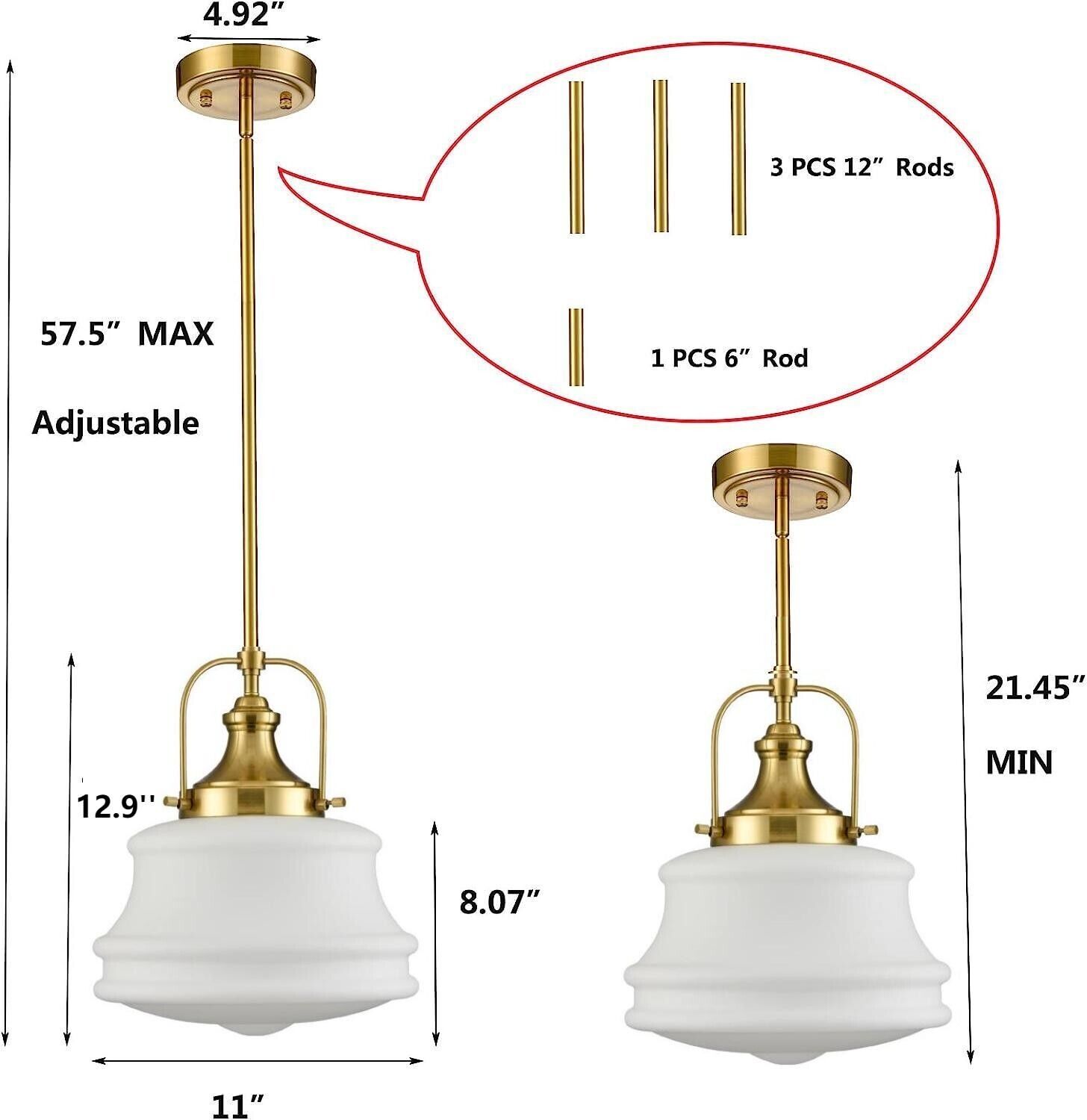 Modern Schoolhouse Pendant Light Fixtures Brass Hanging Light Milky Glass