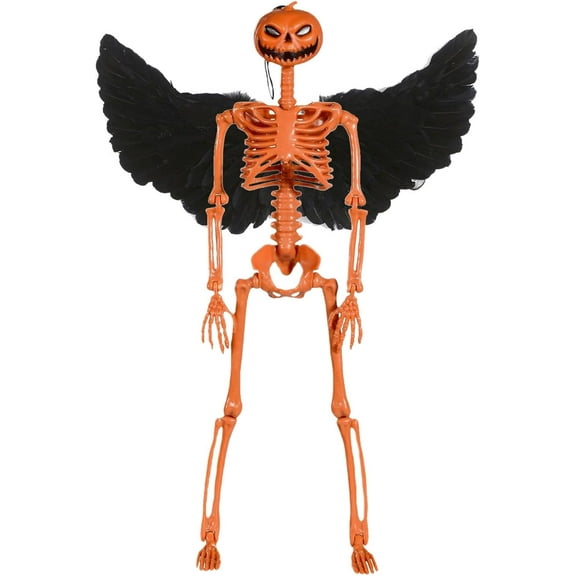 36" Full Body Skeleton Decoration,Halloween Posable Skeleton with Wings, Posable Joints Gothic Skeletons Decoration Outdoor Indoor Yard Patio Haunted House Decor,Spooky Party Props Decor