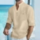 thumbnail image 1 of Blusa y camisa de manga larga con cuello alto para hombre, informal, de color liso, con botones, de media manga, con cuello alto y bolsillo, de poliéster., 1 of 9