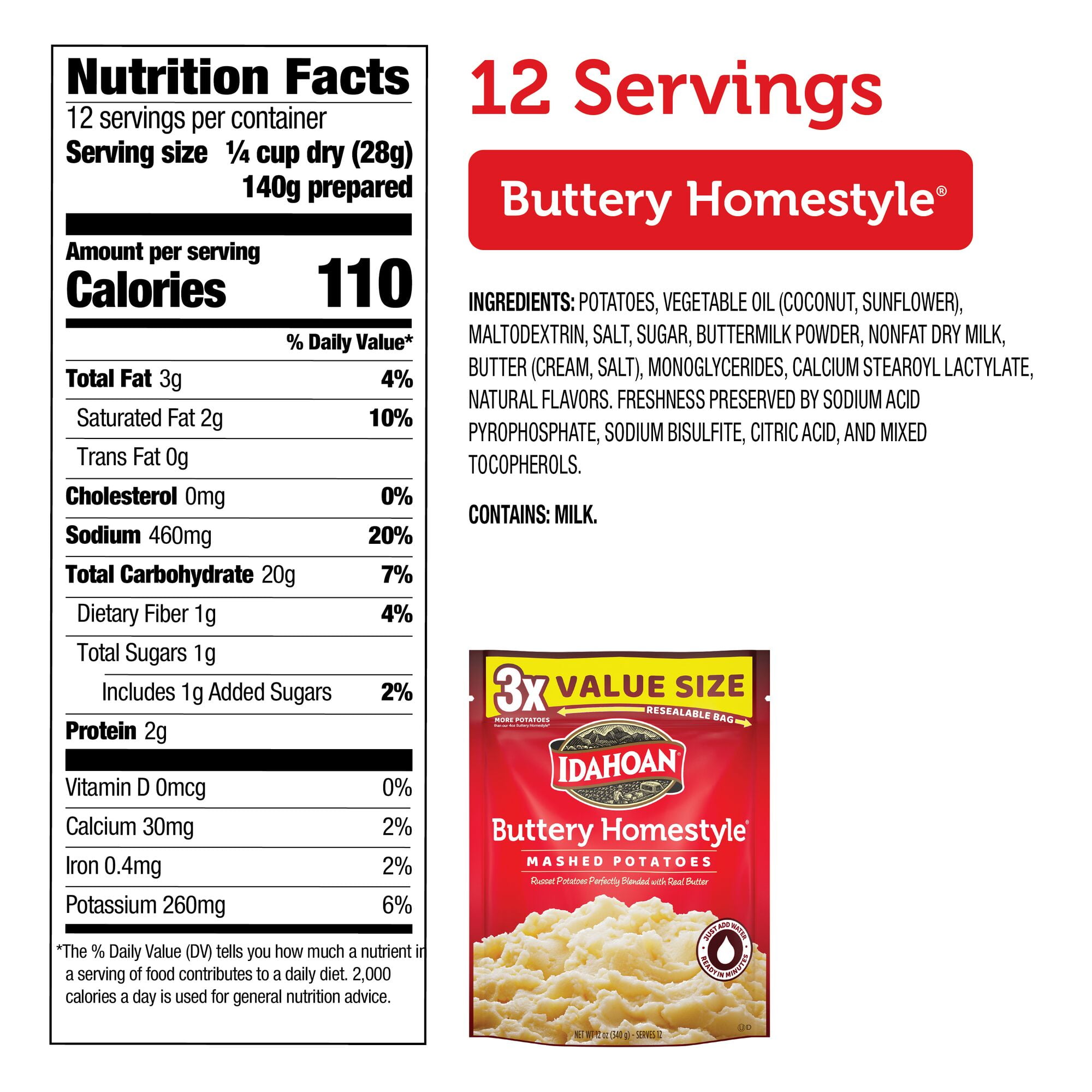 (8 pack) Idahoan Buttery Homestyle® Mashed Potatoes Value Size, 12 oz Resealable Pouch
