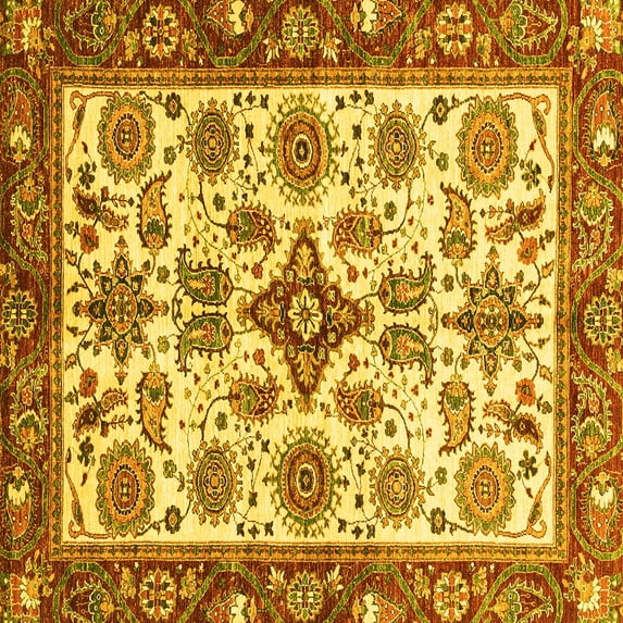 Ahgly Company Machine Washable Indoor Square Abstract Yellow Modern Area Rugs, 3' Square