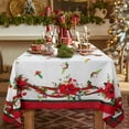 thumbnail image 4 of Red Christmas Table Cloth Rectangle 60" x 102" (8-10 Seats)- Washable Polyester Poinsettia Print Decoration Tablecloth for Kitchen Dinning, Holiday Dinner, 4 of 6