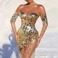 thumbnail image 3 of Vestido de noche ajustado con lentejuelas, hombros descubiertos y manga larga para dama, 3 of 8