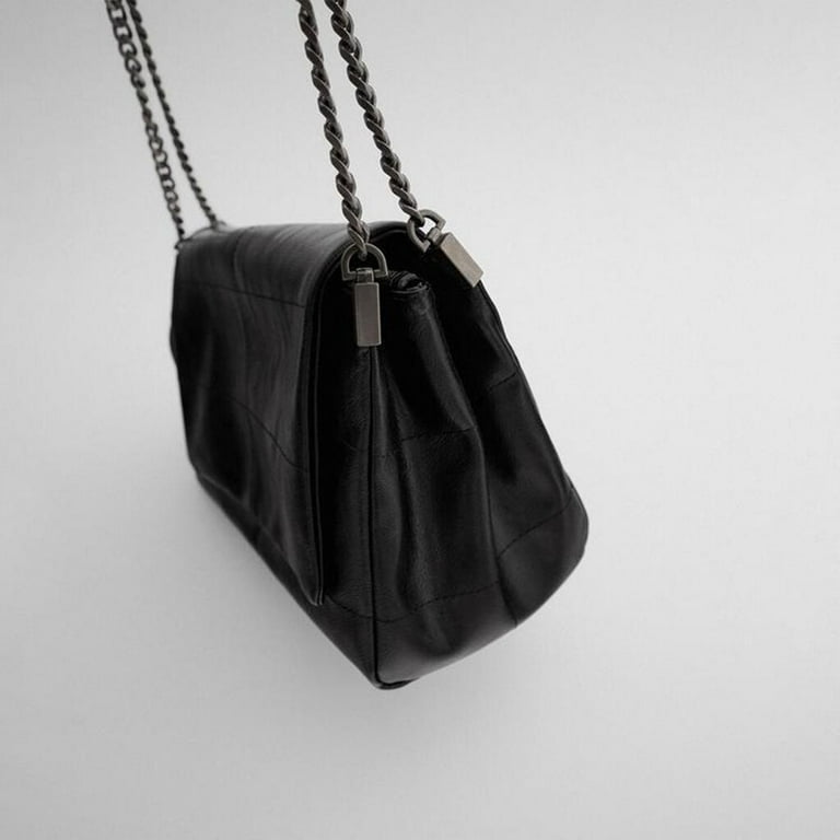 Unique Vintage Black Hard Shell Handbag Purse Chain Strap Fun Closure