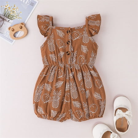 

TOWED22 Baby Rompers Girl Toddler Infant Girls Summer Romper Short Sleeve Ruffled Lace Bodysuit Jumpsuit Sunsuit Playsuit Outfit Brown