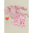 thumbnail image 3 of Elippeo Baby Girls Valentine’s Day Outfits 3M 6M 12M 18M Embroidery Romper + Flare Pants + Headband Set Infant Clothes, 3 of 10