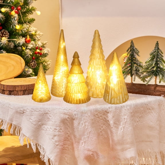 5Pcs Illuminated Mercury Christmas Trees Battery Operated Xmas Tree Ornament Silver/Gold for Living Room Bedroom Hotel Office