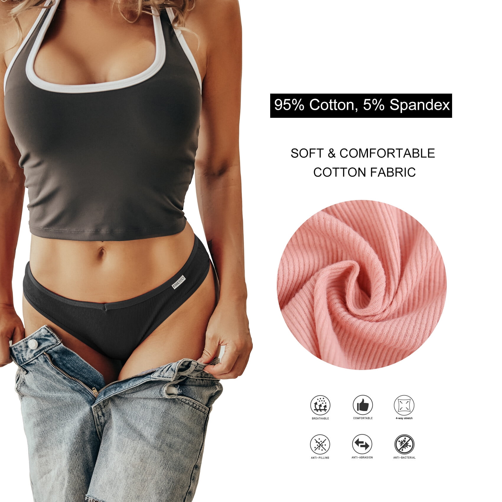 FINETOO Cotton Underwear for Women Breathable Soft Stretch Hipster