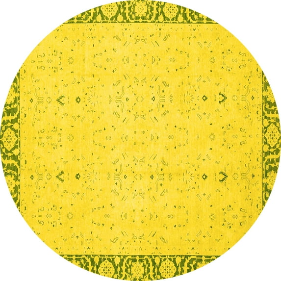 Ahgly Company Machine Washable Indoor Round Oriental Yellow Traditional Area Rugs, 7' Round