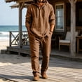 thumbnail image 2 of YABCSAZ Men's 2 Piece Cotton Linen Sets Casual Long Sleeve Button Hoodie and Loose Pants Set Beach Vacation Outfits Casual Lightweight Lounge Sets, 2 of 7