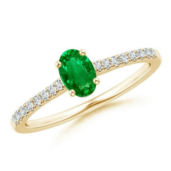 ANGARA Classic Oval Lab Grown Emerald Engagement Ring with Diamond Shank for Women in 14K Yellow Gold (Size-6x4mm) | May Birthstone, Anniversary, Jewelry Gift for Women | Lab-Grown Emerald Ring