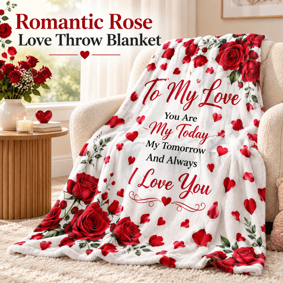 OZERA Romantic Anniversary Throw Blanket 50"x60", Gift for Wife or Girlfriend, Sentimental Keepsake Blanket for Birthday, Christmas, Valentines Day