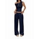 thumbnail image 1 of Conjuntos de Dos Piezas para Mujer, Top Corto Informal de un Solo Hombro, Pantalones Anchos y Conjuntos Y2K A Juego. Azul Marino M, 1 of 7