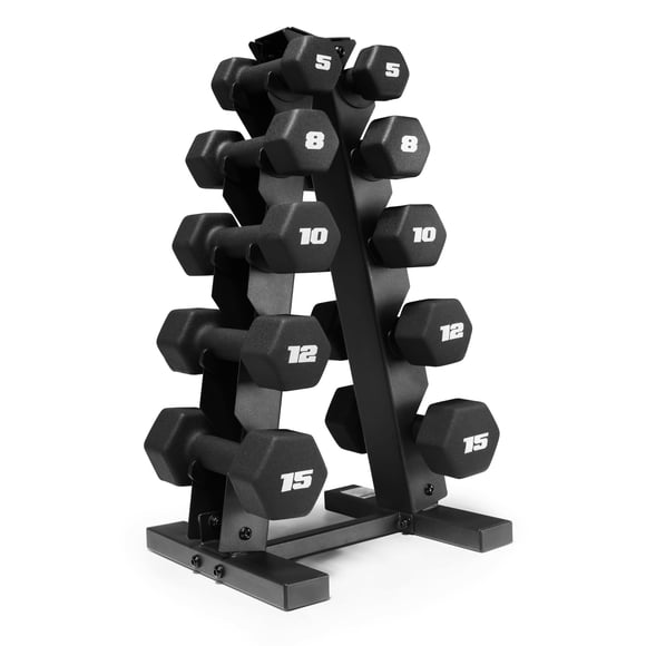Set de mancuernas CAP Barbell de 100 lb de neopreno con rack