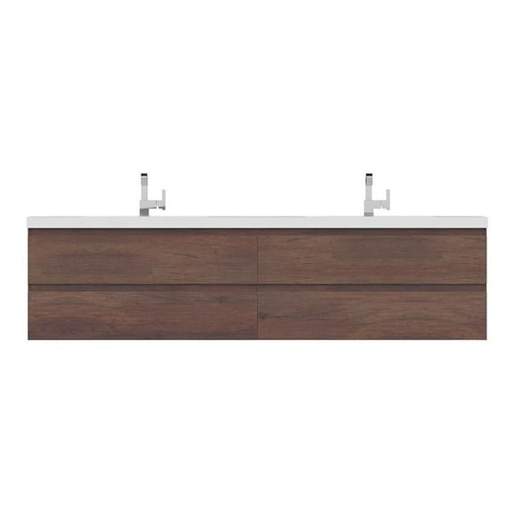 Alya Bath Paterno 84" Modern Wood Wall Mounted Bathroom Vanity in Rosewood Brown