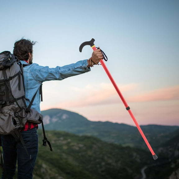LEORX Walking Hiking Cane Ergonomic Handle Aluminum Red 1 Piece for Elders
