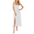 thumbnail image 2 of Dolkfu Front High Split Summer&Fall Dresses for Women Square Neckline Beige Sleeveless Long Fit & Flare Dresses Solid Regular Romance Dresses Beige,L, 2 of 5