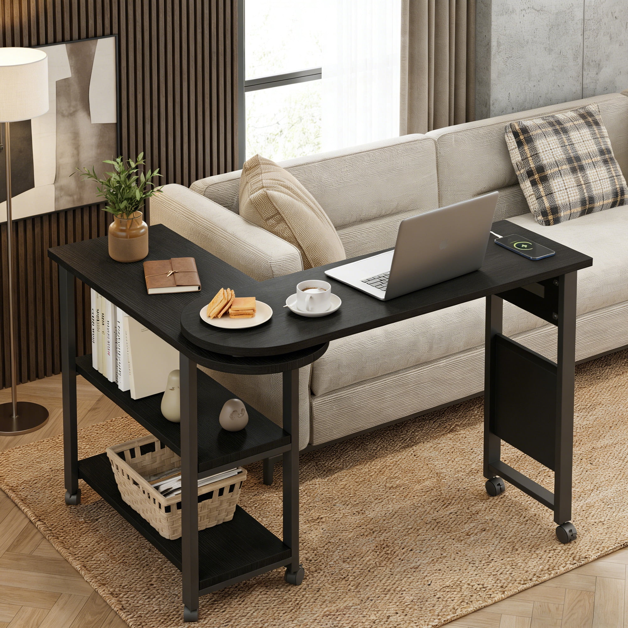 Giantex, 360¬∞ Rotating Sofa Side Table, Rustic Brown - Walmart.com
