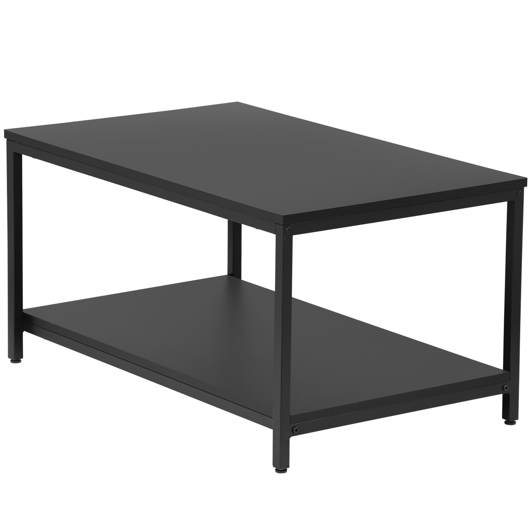 ZenSports 31.5"L Rectangle 2-Tier Coffee Table Wood Cocktail Table Metal Frame W/Storage Shelf,Black for Apartment Home Office