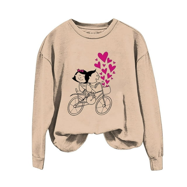 Gibobby Tops Mujeres Casual Camiseta estampada de talla grande con estampado del día de San Valentín para mujer Top informal de manga larga (Caqui, XL)