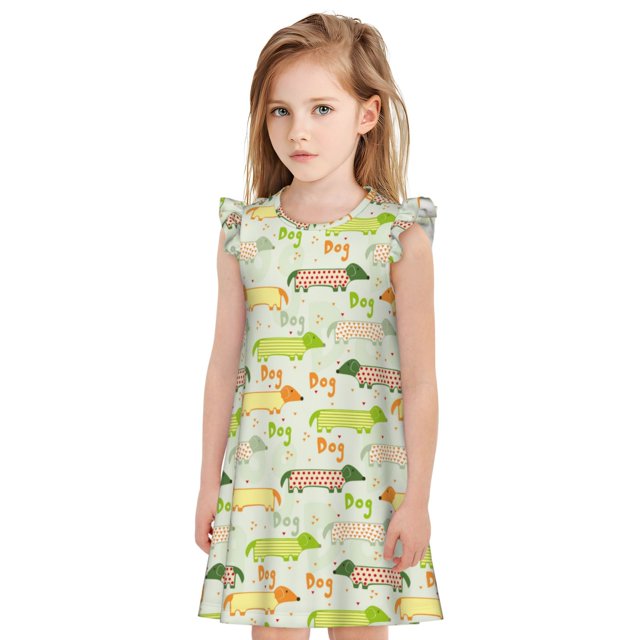 Balery Dachshund Dog Puppy Camisón de princesa para niñas, pijama de algodón con mangas abullonadas, suave y bonito.-X-Large