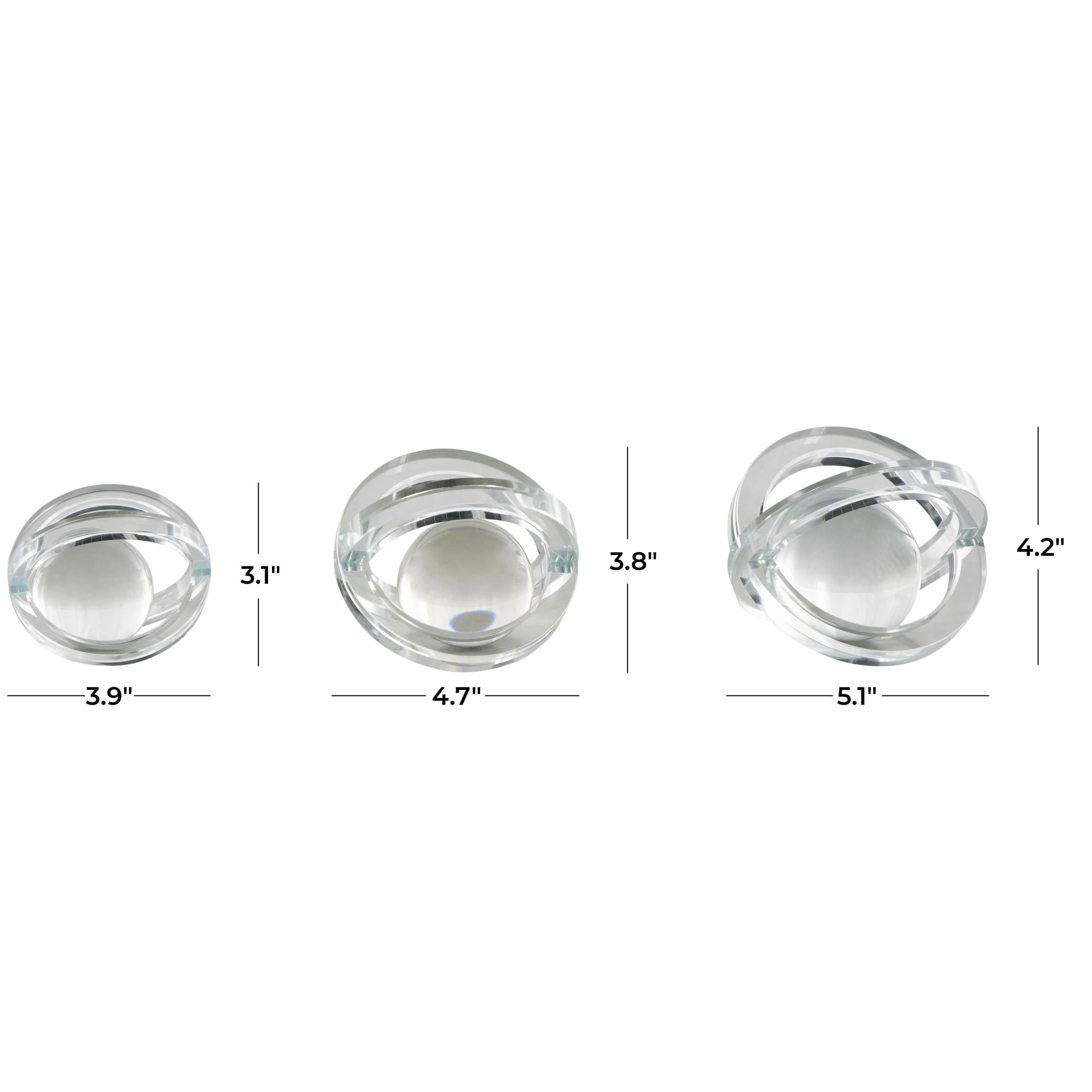 4", 4", 3"H Clear Glass Orb Geometric Sculpture with Overlapping Rings and Ball Center, by DecMode (3 Count)