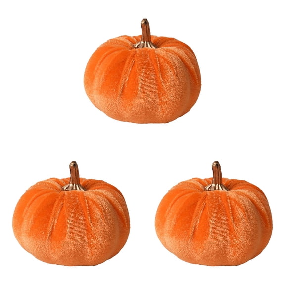 3 Pcs Halloween Decorations Thanksgiving Pumpkins 2.75 x 2.36 Inch, Soft Flocked Pumpkin Decor, Super Soft Stuffed Autumn Home Party Decorations