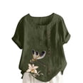 thumbnail image 2 of CLOISE Short Sleeve T Shirt Women Plus Size Tops Button Round Neck Casual Pullover Graphic Summer Blouses Army Green, 2 of 5