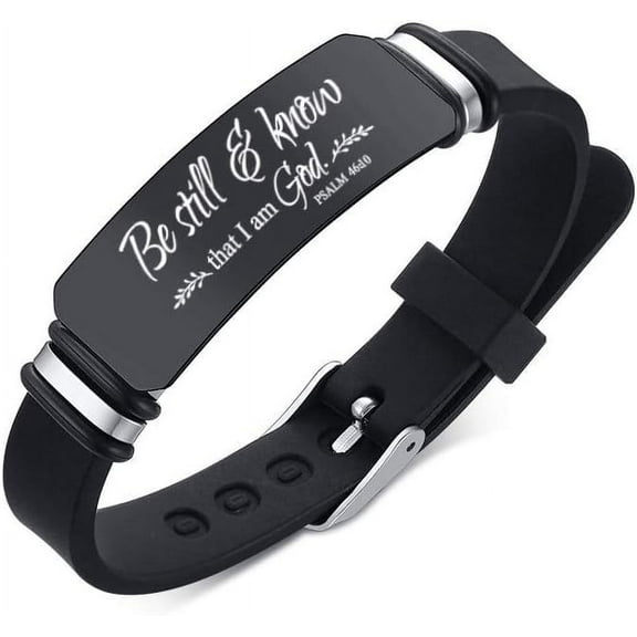 Religious Inspirational Bible Quote Personalized Silicone Watch Bands Bracelet Adjustable Motivational Encouragement ID Bracelets for Men Boys Son Be Still and Know - Psalm 46:10 Be Strong and Courag