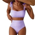 thumbnail image 2 of Women's Tie Shoulder Bikini Sets 2 Piece Swimsuits High Waisted Bathing Suits Purple M, 2 of 4