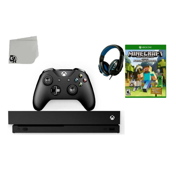 Pre-Owned Restored Microsoft Xbox One X 1TB Gaming Console Black with Minecraft BOLT AXTION Bundle