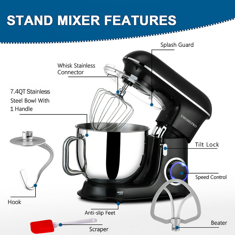 Nurxiovo 6.5QT Stand Mixer 660W Dough Hook Whisk Beater 6-Speed Electric  Mixer Kitchen Tilt-Head Food Mixer with Stainless Steel Bowl (Gold) 