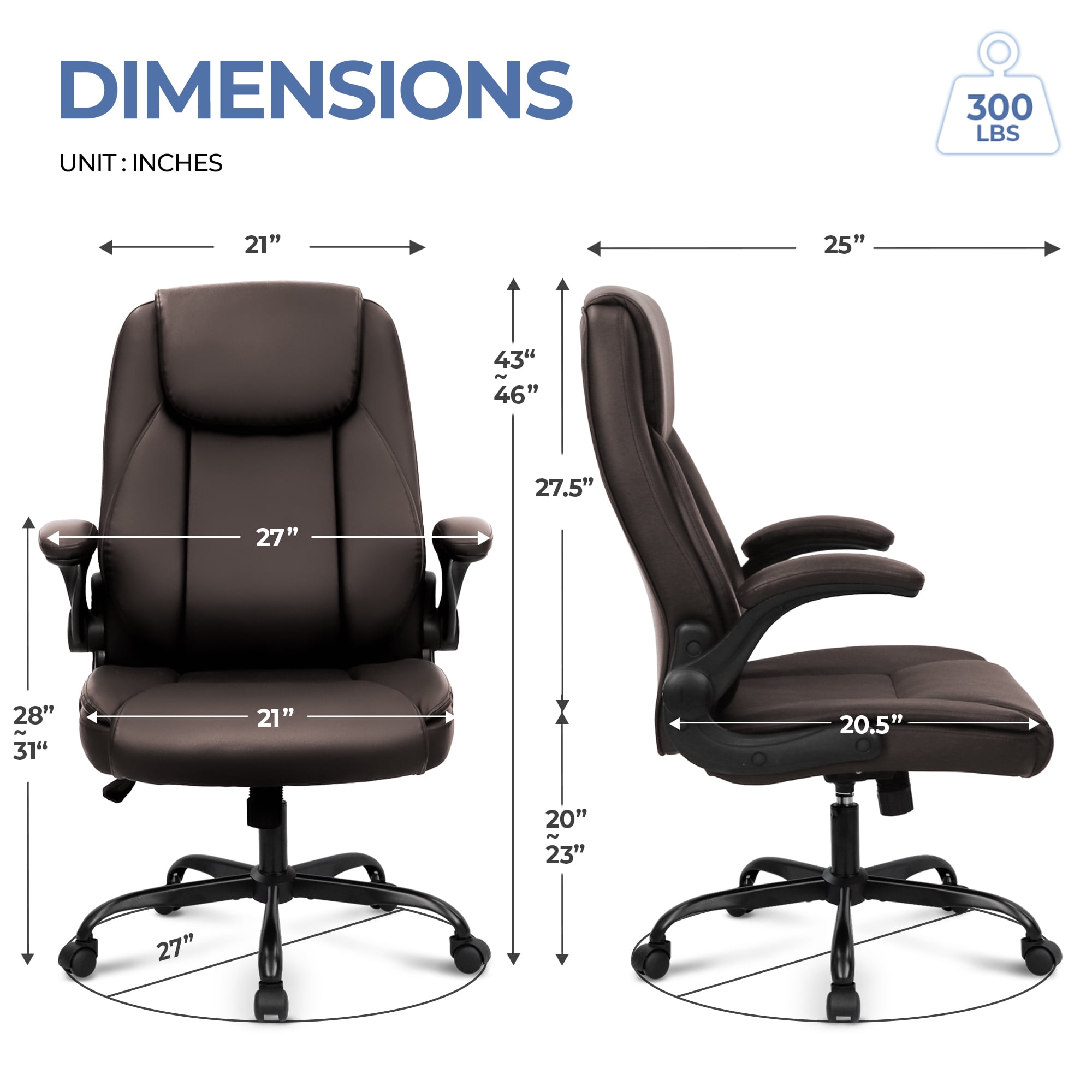 CELTOSS Executive Office Chair with Ergonomic Leather Back Support and Flip-Up Armrests, Heavy Duty Cushioned Desk Chair, Brown