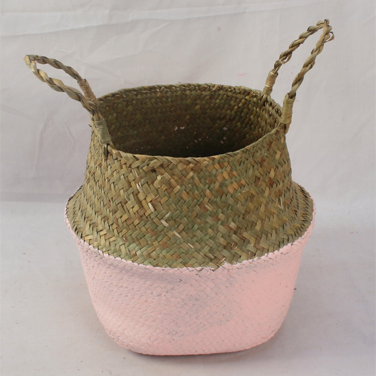 Seagrasss Storage Basket Rattan Straw Wicker Folding Garden Plant Planter Pot