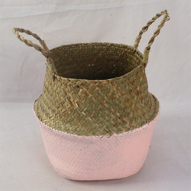 Plant Basket,Foldable Rattan Straw Basket Flower Pot Hanging Wicker Storage Basket Garden Accessories