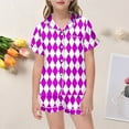 thumbnail image 2 of Aocisk Sleepwear Kids Childrens Fashionable Rhombus Print Button Down Lapel Short Sleeve Top Shorts Pajama Set for Kids 2 13 Years Girls Pajama Set Hot Pink 12-13 Years, 2 of 4