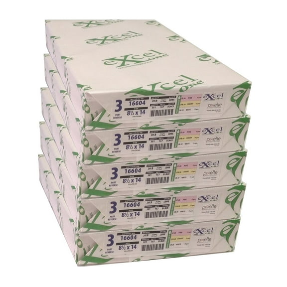 Excel One™ Carbonless 3-Part Reverse Paper (Pink/Canary/White), 8.5" x 14" (16604) - 167 Sets Per Ream - Five (5) Reams (835 Sets)