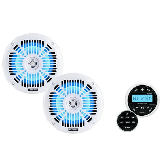 Rockville RGHR2 Marine Bluetooth Receiver Remote Memphis Audio 6.5" LED Speakers