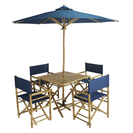 Statra Bamboo Square 5 Piece Patio Dining Set with Matching Umbrella