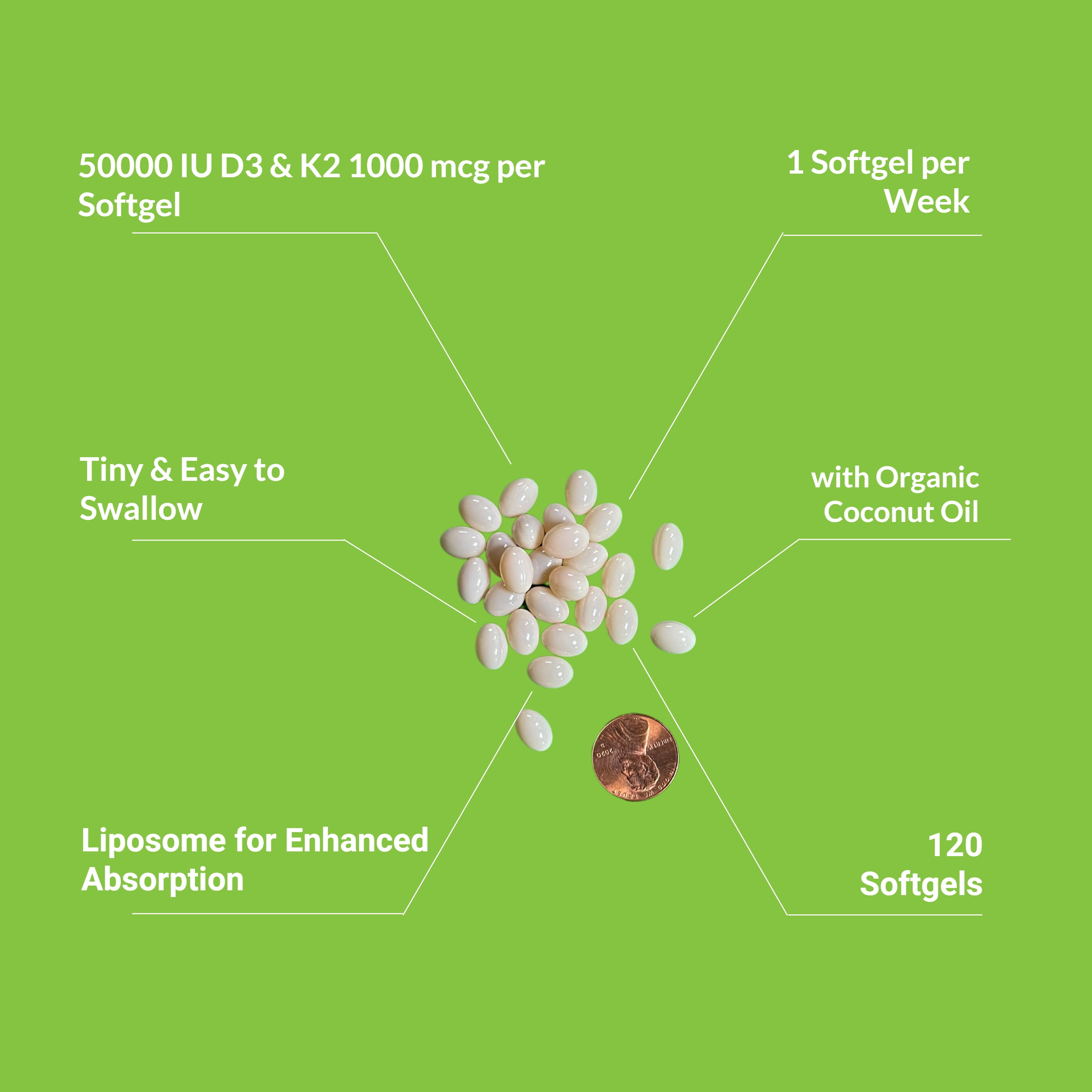 UpNourish Liposomal Vitamin D3 50000 IU (Vitamina D3 de 50000) with 1000 mcg Vitamin K, High Dose Vitamin D3 K2 Once Weekly Supplement, Vitamin D 50000 IU with K1, K2 MK-4 and MK-7, 120 Mini Softgels