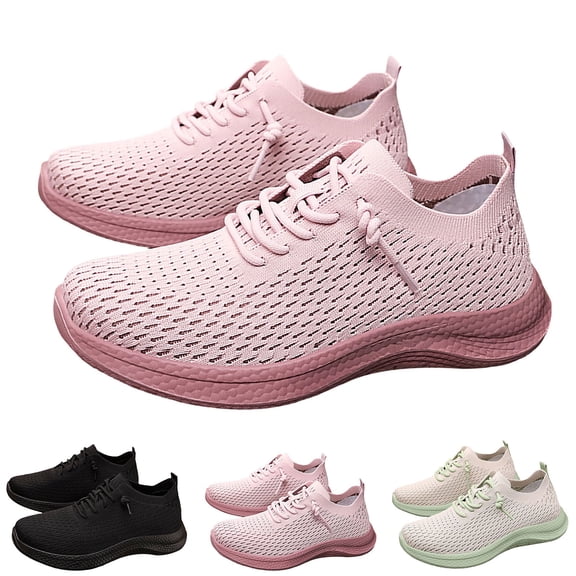 AUDeals Women's Orthopedic Walking Shoes, Lightweight Slip On Sneakers with Arch Support for Plantar Fasciitis (Pink, 6.5)