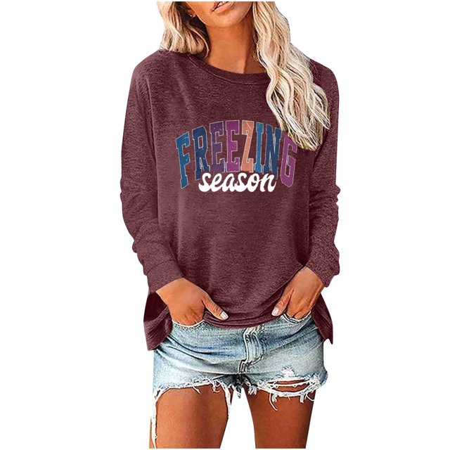 Birdeem Women's Round- Neck Christmas Printing Recreational Long Sleeve Tops