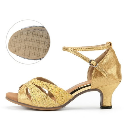 

Aayomet Summer Sandals Women s Outdoor Rubber Sole 5.5 Cm Medium Heel Soft Sole Fashion Latin Dance Shoes Gold 8