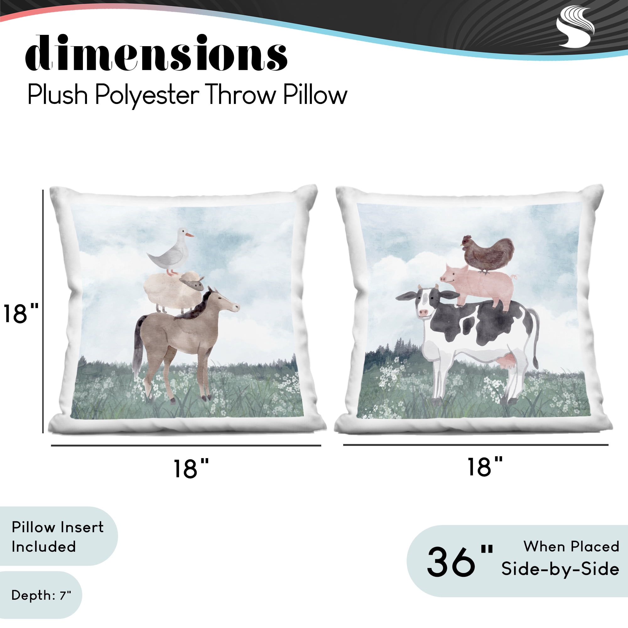Stupell Industries Stacked Animals Blue Sky Farm 2 Piece Decorative Printed Throw Pillow Set, design by Kim Allen, 18 x 7 x 18